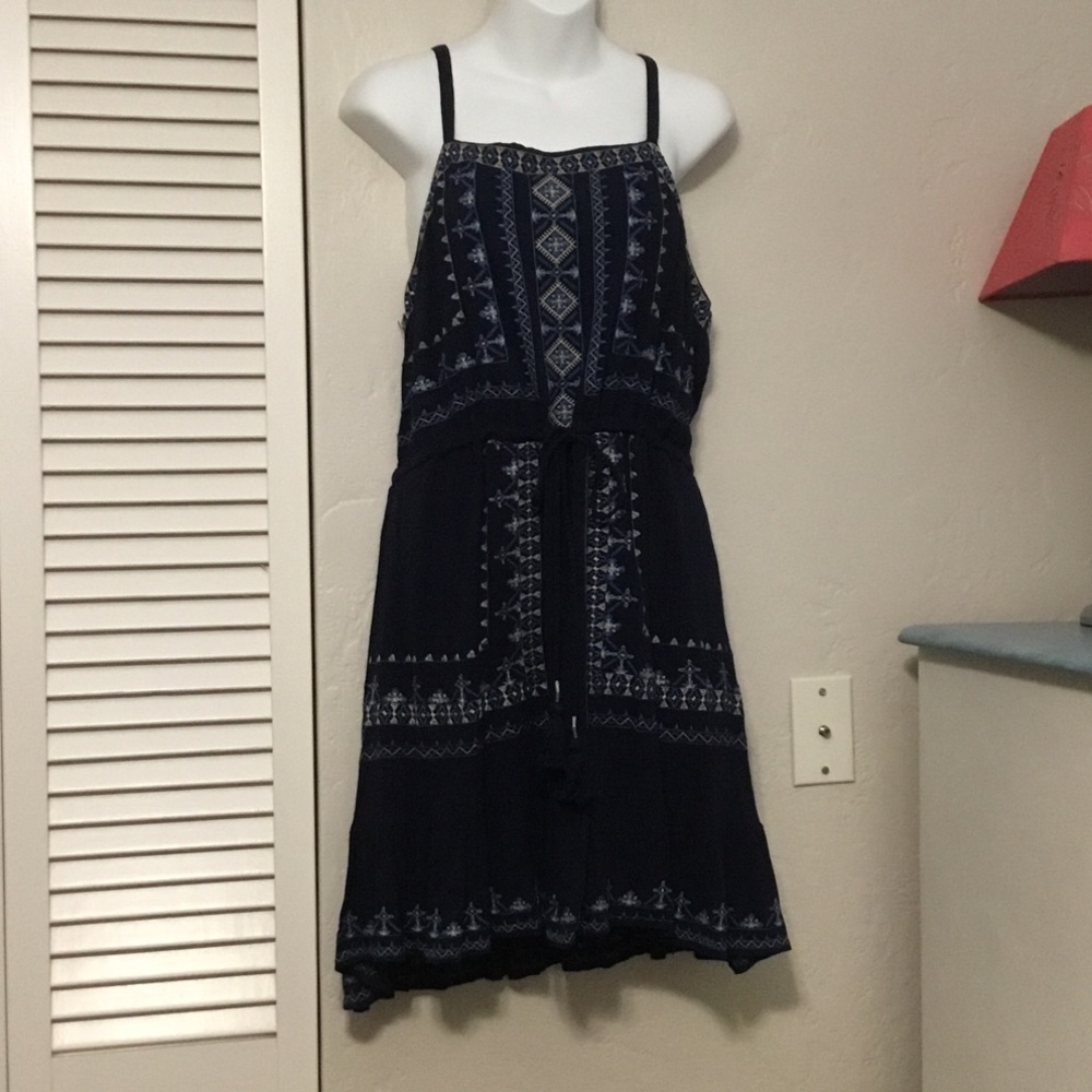Miss Me Navy Embroidered Strappy Mini Dress